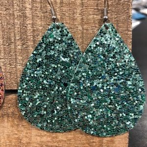Blue green leather earrings